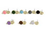 8 pcs 14k Gold Earrings Enamel Coin hoop Stud earrings / minimalist earrings gift - Enamel- 10mm