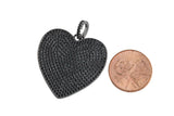 Cubic Zirconia Rhinestone Pave Black Heart 30mm