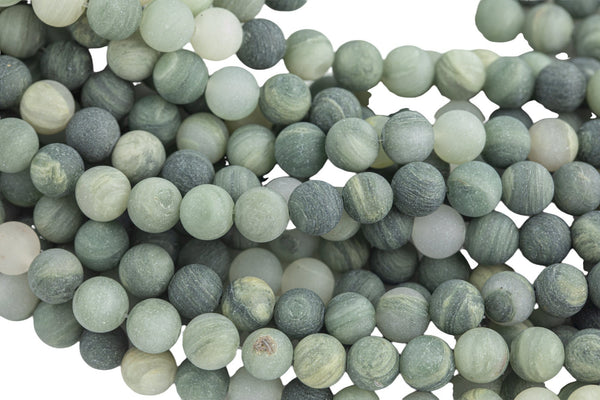 Natural Green Rutilated Quartz Grade AAA Matte Round 6mm, 8mm, 10mm, 12mm- Full 15.5 Inch Strand AAA Quality Smooth Gemstone Beads
