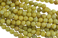 Lemon Mustard- JADE Smooth Round- 6mm 8mm 10mm 12mm-Full Strand 15.5 inch Strand AAA Quality