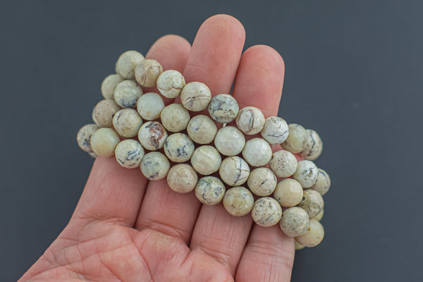 Natural Cream Opal Faceted Round Size 10mm and 12mm- Handmade In USA- approx. 7-7.5" Bracelet Crystal Bracelet- LGS