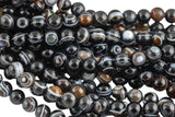 Natural Black Sardonyx Agate 4mm 6mm 8mm 10mm 12mm Round Beads AAA Grade Amazing Eyes Bands Veins Antique Boho Mala Beads 15.5" Strand