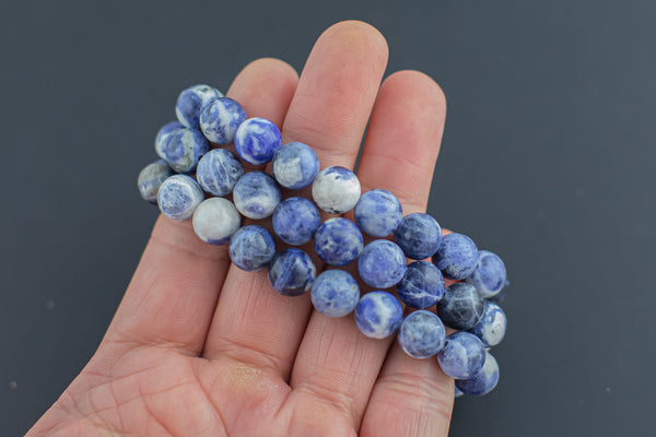 Natural Sodalite Round Size 10mm and 12mm- Handmade In USA- approx. 7" Bracelet Crystal Bracelet- LGS