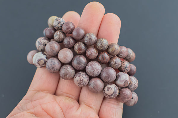 Natural Picture Painted Jasper Smooth Round Size 10mm and 12mm- Handmade In USA- approx. 7-7.5" Bracelet Crystal Bracelet- LGS