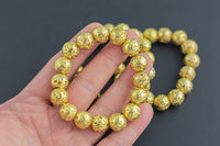 Gold Lava Bracelet Round Size 10mm and 12mm - Handmade In USA Natural Gemstone Crystal Bracelets - Handmade Jewelry - approx. 7-7.5"- LGS