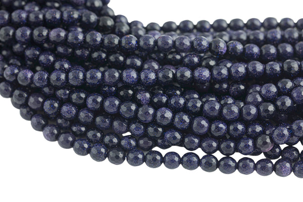 Natural Blue Sandstone Grade AAA Faceted Round. Full strand 4mm, 6mm, 8mm, 10mm, or 12mm-Full Strand 15.5 inch Strand Gemstone Beads