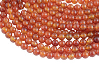Natural Light Carnelian Beads High Quality Smooth Round 6mm, 8mm, 10mm, 12mm, 14mm- Full Strand 15.5 Inches Long AAA Quality Smooth