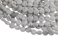 Natural White Howlite Jasper Puffy Coin- 12mm- Full Strand Gemstone Beads