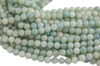 Natural Blue Green Aquamarine Beads - Smooth Round 6mm 8mm 10mm - Full Strand 15.5" - Smooth Gemstone Beads