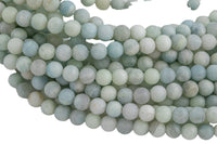 Natural Matte Blue Green Aquamarine Beads - Matte Finished Round 6mm 8mm 10mm - Full Strand 15.5" - Smooth Gemstone Beads