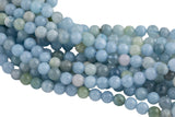 NATURAL Light Colored Aquamarine round beads in full strands. 6mm, 8mm, 10mm, 12mm, 14mm - Full Strand 15.5 inch Strand - Grade A Smooth