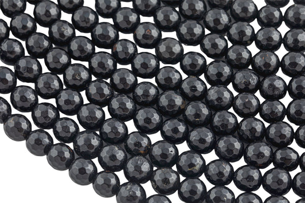 Natural Faceted Black Tourmaline High Quality in Faceted Round-Full Strand, 4mm, 6mm, 8mm, 12mm - Wholesale Beads Gemstone Beads