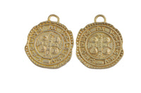 ShipWreck Catholic Spanish Coin - Same front and back- Forge Pressed Style Metal - Vermeil Plating-Tarnish Resistant-Real Gold plating- 2 pc