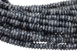 Natural Snow Flake Obsidian, High Quality in Saucer Roundel, 6mm-Full Strand 15.5 inch Strand Smooth Gemstone Beads Thin Roundel