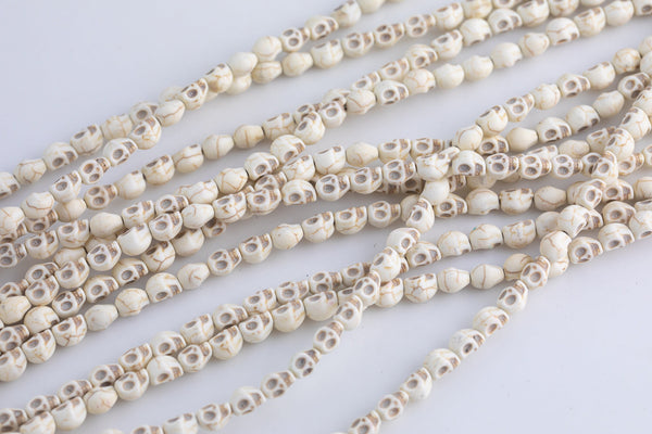 White Howlite Turquoise Skull Beads 6mm 6x8mm 15.5" Strand