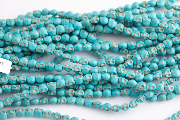 Blue Howlite Turquoise Skull Beads 6mm 6x8mm 15.5" Strand