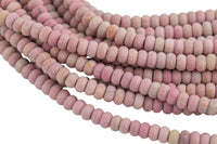 Natural Rhodonite High Quality in 6mm and 8mm Matt Roundel- Full 15.5 Inch Strand Smooth Gemstone Beads