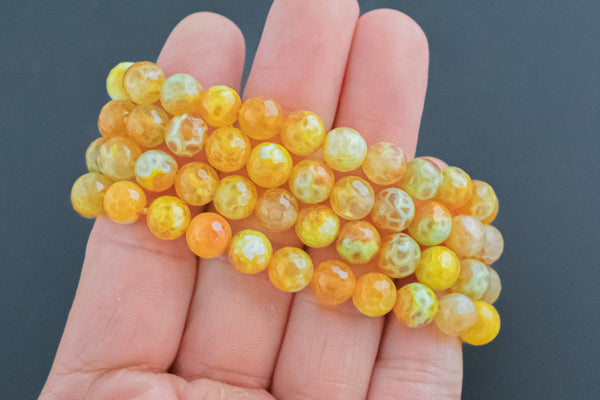 Fire Agate Bracelet Faceted Round Size 6mm and 8mm Handmade In USA Natural Gemstone Crystal Bracelets Handmade Jewelry - approx. 7"