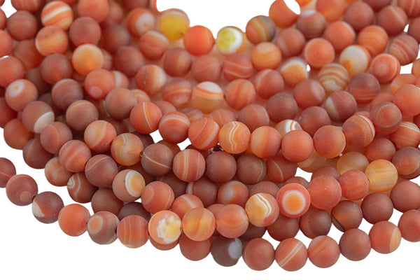 Natural Orange Banded Agate, High Quality in Matt Round, 6-12mm Gemstone Beads