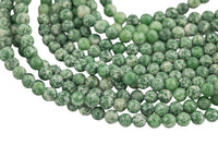 Natural Green Spot Dalmatian Jasper- Round sizes. 4mm, 6mm, 8mm, 10mm, 12mm, 14mm- Full 15.5 Inch Strand- Smooth Gemstone Beads