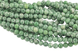 Natural Green Spot Dalmatian Jasper- Round sizes. 4mm, 6mm, 8mm, 10mm, 12mm, 14mm- Full 15.5 Inch Strand- Smooth Gemstone Beads