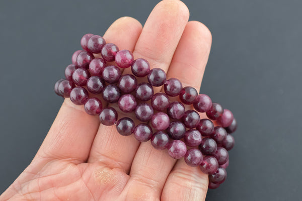 Raspberry Jade Bracelet Round Size 6mm and 8mm Handmade In USA Natural Gemstone Crystal Bracelets Handmade Jewelry - approx. 7"