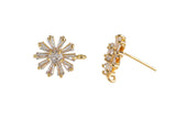 2pc 18K Gold Earrings Stud Flower CZ Earrings- 2PC per order -12mm