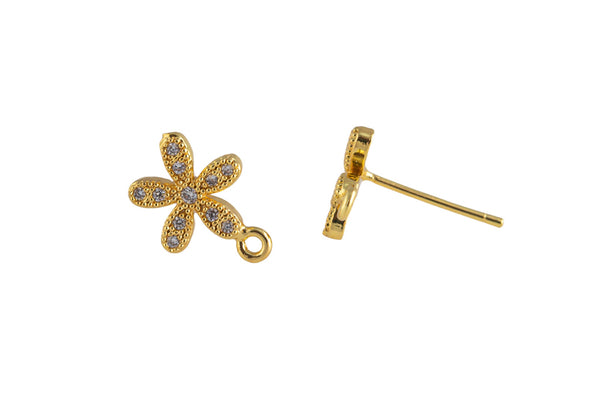 2pc 18K Gold Earrings Stud Flower CZ Earrings- 2PC per order -10mm