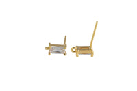 2pc 18K Gold Rectangular Stud CZ Earrings- 2PC per order - 4xmm