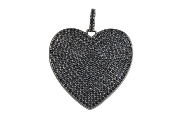 Cubic Zirconia Rhinestone Pave Black Heart 30mm