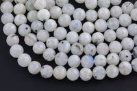 Natural Moonstone Beads Diamond Cut Facets 6mm 8mm Rainbow Moonstone Gemstone Loose Beads 15.5" - 16" full strands AAA Quality