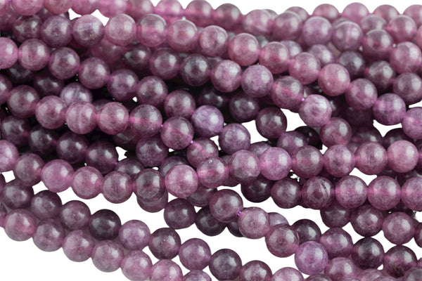 lepidolite Jade Smooth Round Beads 6mm 8mm 10mm - Single or Bulk - 15.5" AAA Quality