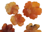 Carnelian 3d Flower Figurine About 24mm across Pre-charged- drilled on top to attach to string.