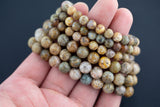 Natural Fossilized Ember Jasper Smooth Round Size 6mm and 8mm- Handmade In USA- approx. 7" Bracelet