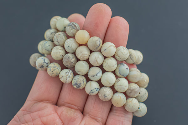 Natural Cream Opal Matte Round Size 10mm and 12mm- Handmade In USA- approx. 7-7.5" Bracelet Crystal Bracelet- LGS