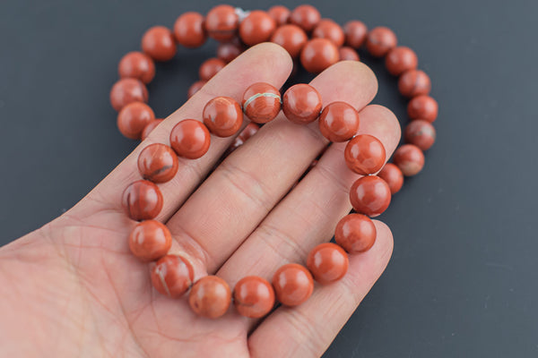 Natural Red Jasper Round Size 10mm and 12mm- Handmade In USA- approx. 7-7.5" Bracelet Crystal Bracelet- LGS