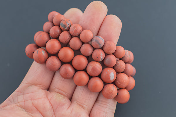 Natural Red Jasper Matte Round Size 10mm and 12mm- Handmade In USA- approx. 7-7.5" Bracelet Crystal Bracelet- LGS