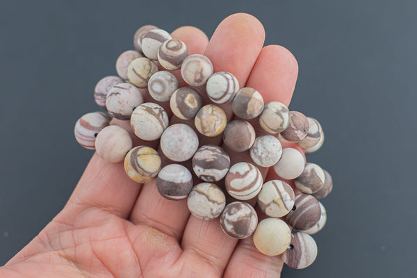 Bracelet Natural Zebra Jasper Bracelets 10mm and 12mm Stackable Matte Round Natural Gemstone Crystal Bracelets - Handmade Bracelet- LGS