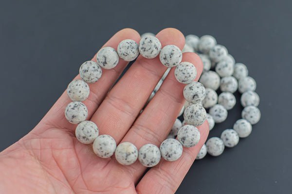 Natural Spotted Jasper Matte Round Size 10mm and 12mm- Handmade In USA- approx. 7-7.5" Bracelet Crystal Bracelet- LGS
