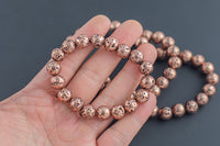 Antique Rose Gold Lava Bracelet Round Size 10mm and 12mm - Handmade In USA Gemstone Crystal Bracelets - Handmade Jewelry - approx. 7.5"- LGS