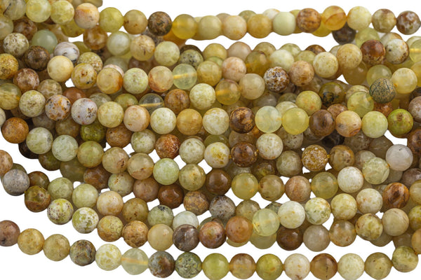 Natural Flower Yellow Opal - Round- 6mm, 8mm, 10mm, 12mm, 14mm- Full 15.5 Inch Strand AAA Quality Gemstone Beads