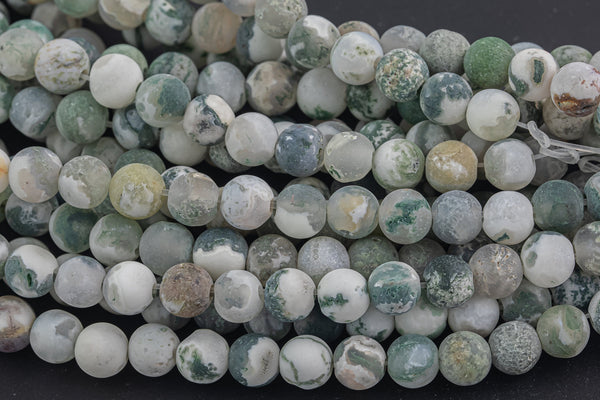 LARGE-HOLE beads!!! 8mm or 10mm Matt-finished round Ocean Agate. 2mm hole. 7-8" strands. Big Hole Beads