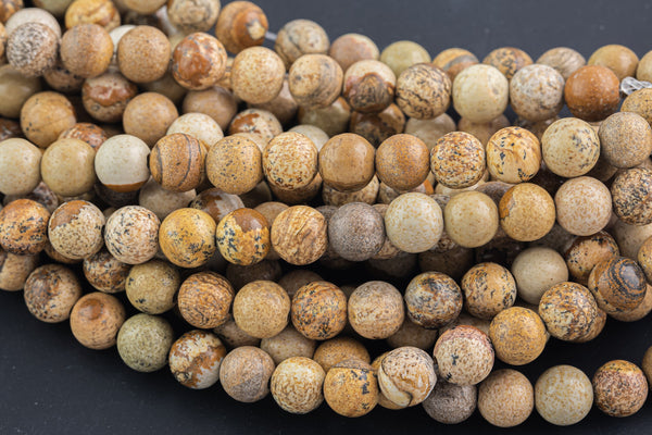 LARGE-HOLE beads!!! 8mm or 10mm smooth-finished round. 2mm hole. 7-8" strands. Smooth Picture Jasper Big Hole Beads