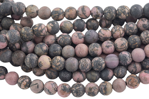 LARGE-HOLE beads!!! 8mm or 10mm Matte-finished round. 2mm hole. 7-8" strands. Rhodonite Big Hole Beads