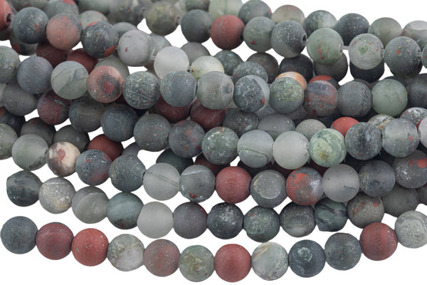 LARGE-HOLE beads!!! 8mm or 10mm Matte -finished round. 2mm hole. 7-8" strands. BloodStone Big Hole Beads