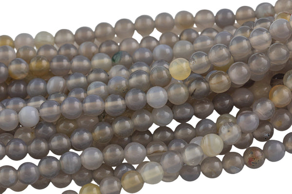 LARGE-HOLE beads!!! 8mm or 10mm Smooth -finished round. 2mm hole. 7-8" strands. Gray Agate Big Hole Beads