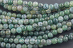 LARGE-HOLE beads!!! Moss Agate Smooth 8mm or 10mm. 2mm hole. 7-8" strands.