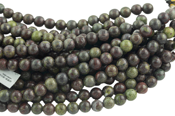 LARGE-HOLE beads!!! 8mm or 10mm Smooth-finished round. 2mm hole. 7-8" strands. Bloodstone Big Hole Beads