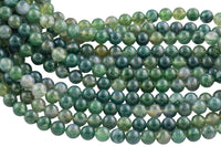 Natural Moss Grass Agate Beads Grade AAA Round- 4mm, 6mm, 8mm, 10mm, 12mm- Full 15.5 Inch Strand AAA Quality Smooth Gemstone Beads