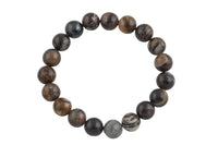 Natural Mosaic Cappuccino Jasper - Bracelet Smooth Round Size 10mm and 12mm- Handmade In USA- approx. 7-7.5" Bracelet Crystal Bracelet- LGS